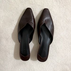 DARK BURGUNDY BROWN LEATHER MULES FROM MANGO